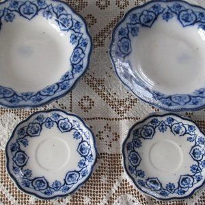 Libertas Prussia Flow Blue Soup Bowls Flow Blue Blue & White China Cobalt Blue